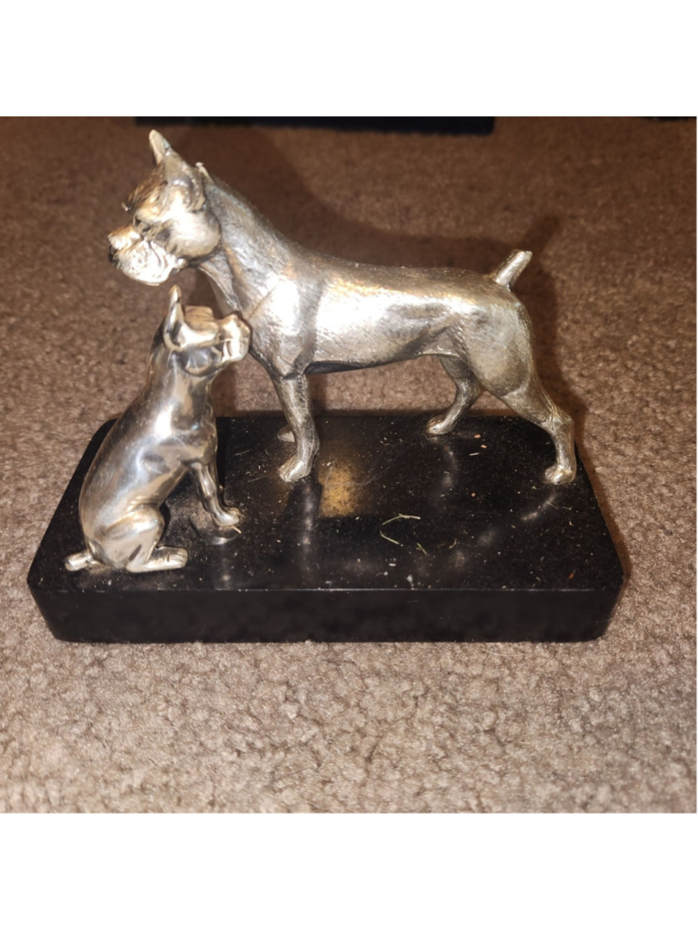 Boxer Dog Statue Sculpture Bronze Finish Two Dogs On Black Marble Base